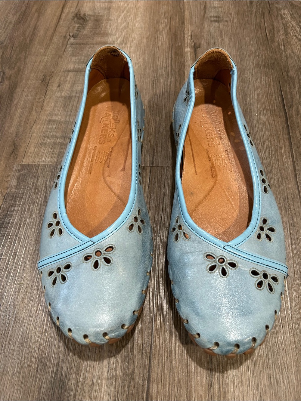 Volks Walker Floral Blue Leather Flats 1232